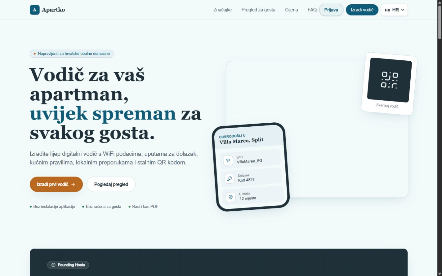 Apartko public website introducing its digital guest guide product